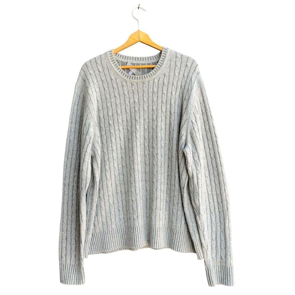 Neiman Marcus Cable-Knit Cashmere Sweater Men’s 2XL Gray Round Neck Preppy Cozy